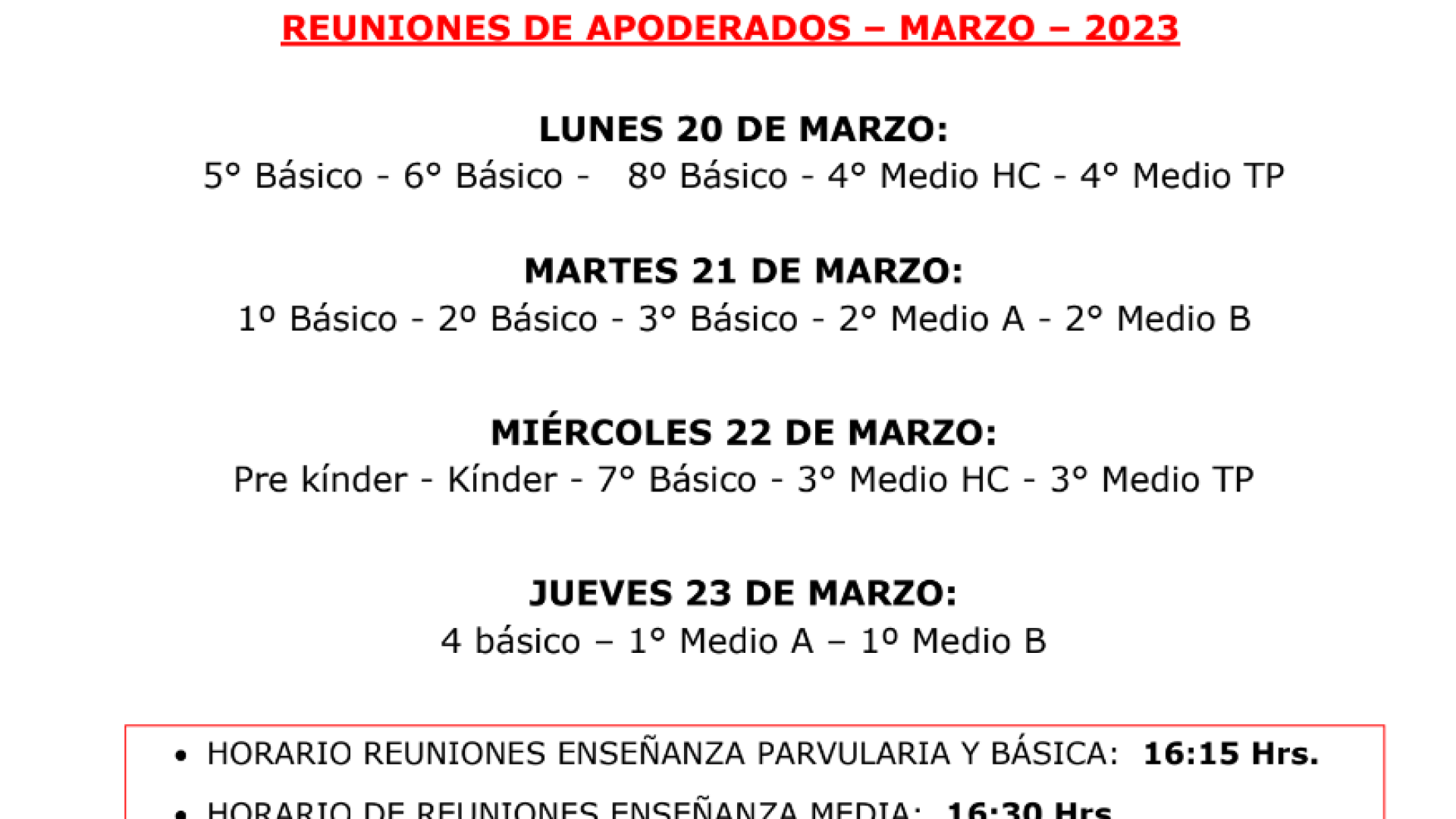 Reuniones de Apoderados – Marzo 2023