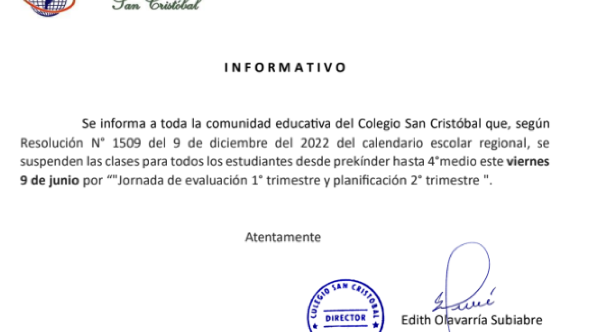 Informativo Suspensión de Clases 2023